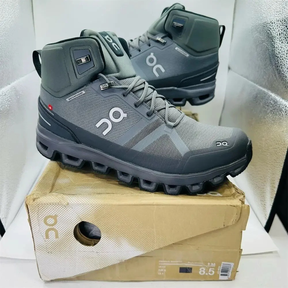 On Cloudrock Waterproof Mid Hiking Boots Gray Outdoor Trail | Men's US 8.5 | New